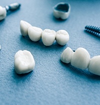 types of dental implants in Brampton on blue background