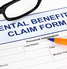 A closeup of a dental benefits claim form