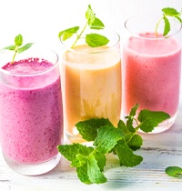 Series of smoothies garnished with mint