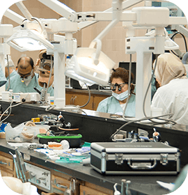 Dentists working in lab environment