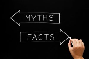 two arrows, one with the word myth and the other with the word fact in it